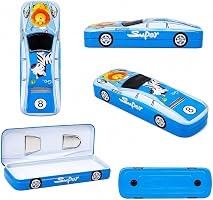 Super Car Shape Pencil Box with Geometry Set, Blue Zebra Lion